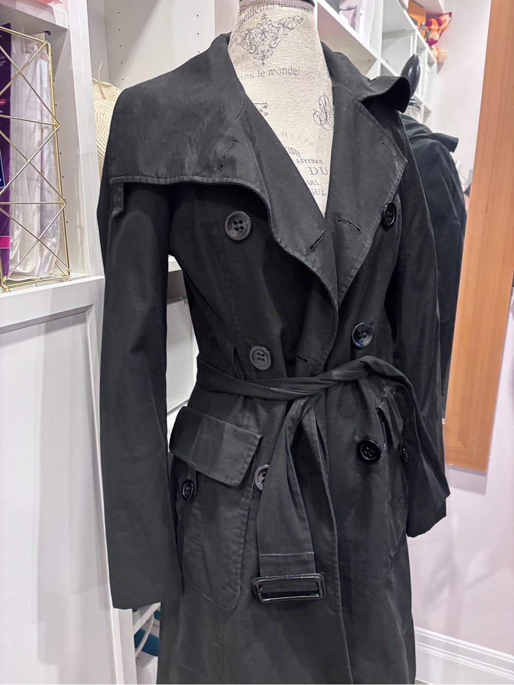 BEDO Femme Black Trench Coat | Size Small | Quiet Luxury | Classic 0615 - Picture 2 of 9